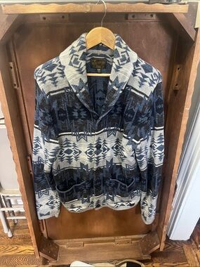 Lucky Brand Navy and Gray Aztec Shawl Collar Cardigan